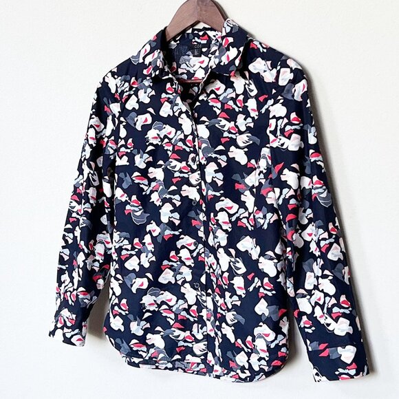 COS 100% Cotton Button Up Down Shirt Top Blouse Abstract Floral Navy Blue 2 $120 - Picture 13 of 13